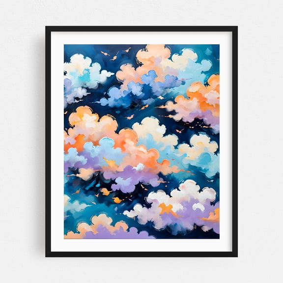 Clouds in Motion - Illustration Abstract Surrealism Pastel Modern Art Black Framed Wall Art Print 6 x 8 inches