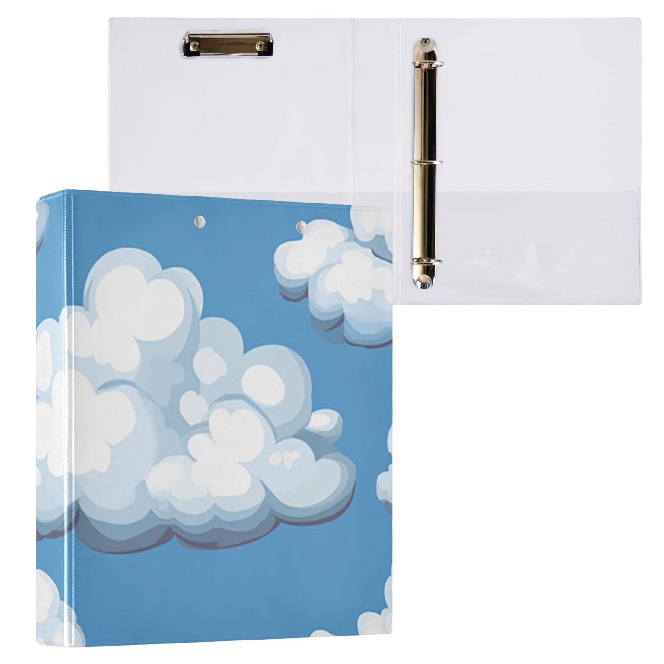 Clouds in Sky 3 Ring Binders 1.5 inch Hardcover File Folders with Interior Pockets A4 Size Organizer for School Office Hospital