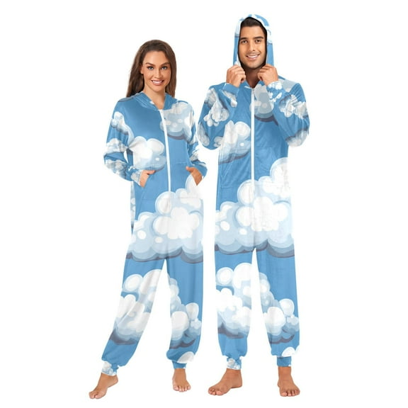 Clouds in Sky Adult Onesie Pajamas Slim Fit Christmas One Piece Suit Pjs for Women and Men Hooded Zipper