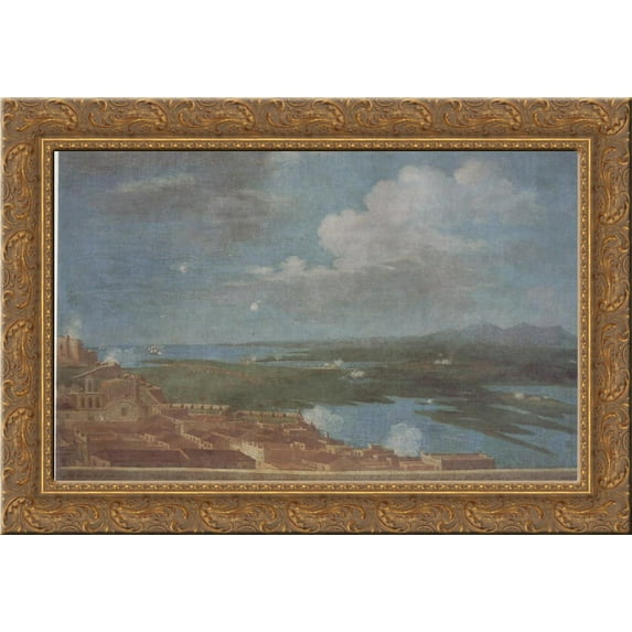 Clouds over a coastal Puerto Rican town 24x18 Gold Ornate Wood Framed Canvas Art by Jose Campeche