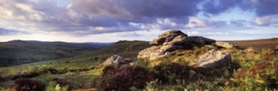 Clouds over a landscape Haytor Rocks Dartmoor Devon England Canvas Art - Panoramic Images (36 x 12)