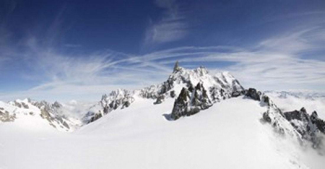 Clouds over a snow covered mountain Dent du Geant Aiguille de Rochefort Helbronner Val DAosta Italy Canvas Art - Panoramic Images (16 x 9)