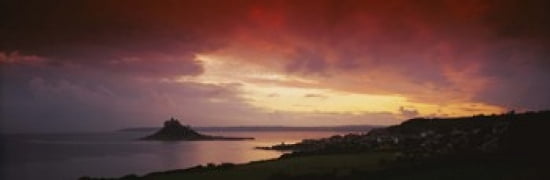 Clouds over an island St Michaels Mount Cornwall England Canvas Art - Panoramic Images (36 x 12)