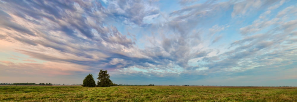 Clouds over landscape at sunrise Prairie Ridge State Natural Area Marion County Illinois USA Canvas Art - Panoramic Images (7 x 18)