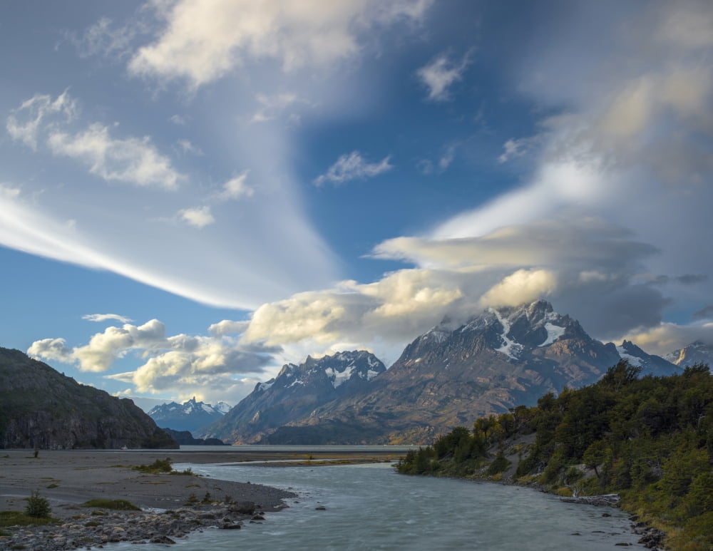 Clouds over mountain peak Torres Del Paine National Park Chile Canvas Art - Panoramic Images (27 x 9)