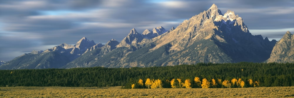 Clouds over mountain range Teton Range Grand Teton National Park Wyoming USA Canvas Art - Panoramic Images (36 x 12)