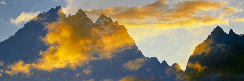 Clouds over mountain range Teton Range Grand Teton National Park Wyoming USA Canvas Art - Panoramic Images (36 x 12)