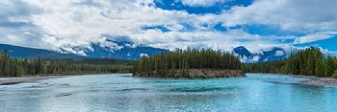 Clouds over mountains Athabasca River Icefields Parkway Jasper National Park Alberta Canada Canvas Art - Panoramic Images (18 x 6)