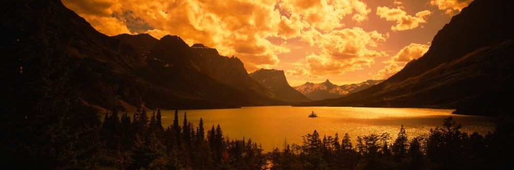 Clouds over mountains McDonald Lake US Glacier National Park Montana USA Canvas Art - Panoramic Images (27 x 9)