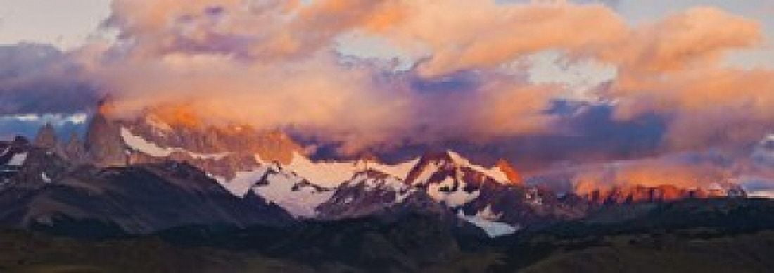 Clouds over mountains at sunrise Monte Fitz Roy Argentine Glaciers National Park Patagonia Argentina Canvas Art - Panoramic Images (18 x 7)