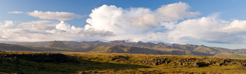 Clouds over sandy landscape Dyrholaey Iceland Canvas Art - Panoramic Images (36 x 12)