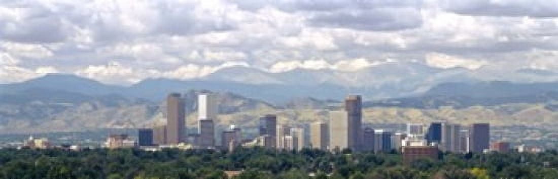 Clouds over skyline and mountains Denver Colorado USA Canvas Art - Panoramic Images (18 x 6)