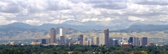 Clouds over skyline and mountains Denver Colorado USA Canvas Art - Panoramic Images (36 x 12)