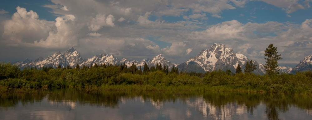 Clouds over snowcapped mountain range Teton Range Grand Teton National Park Wyoming USA Canvas Art - Panoramic Images (6 x 15)