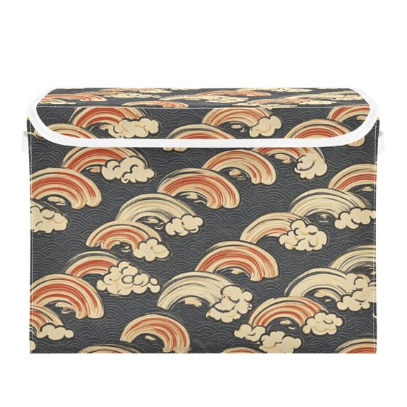 Clouds with Rainbows Design Large Storage Bins with Linen Collapsible Lid Storage Box 16.7 x 12.6 x 11.8in