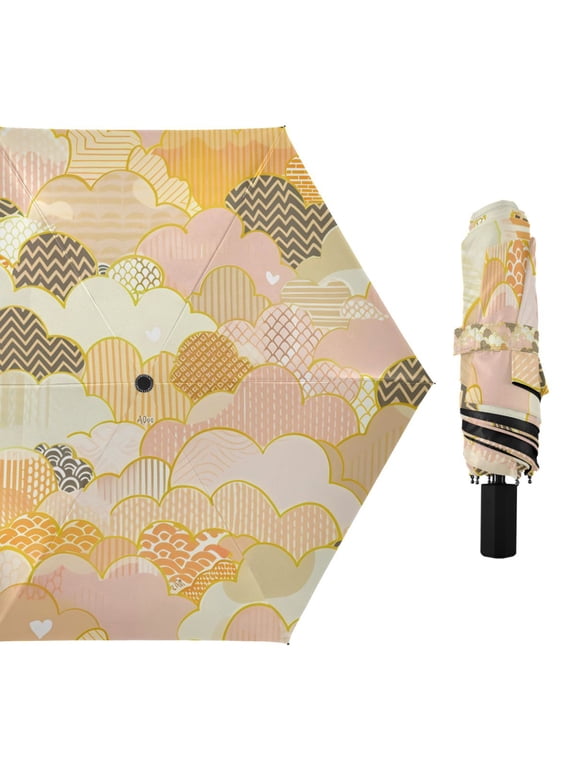Clouds with Textures Compact Sun Umbrella Windproof Travel Umbrellas for Rain Strong Portable UV Protection