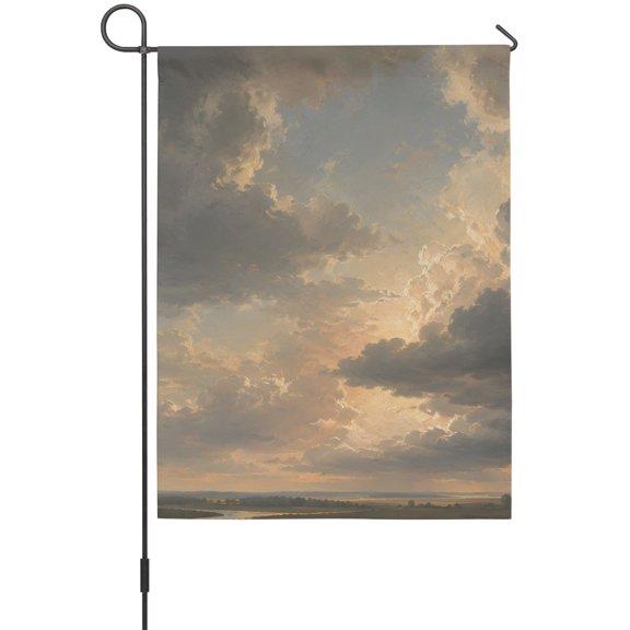 Cloudscape Garden Flag 12 x 18 Inches, Beige Clouds Morning Sunburst Modern Sky Dramatic Weather Proof Outdoor Patio Flags Double Sided Small Garden Decoration for Yard Outside Home