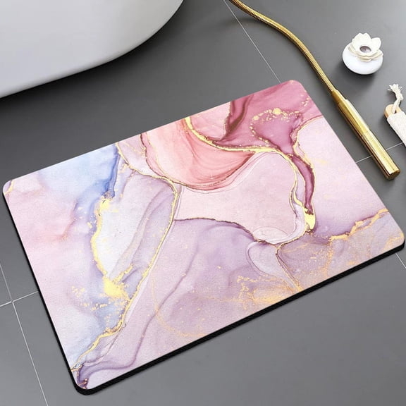 Cloudsfeel Pink Marble Bath Mat Rug,Non-Slip Super Absorbent Bath Mat,Shower Bath Mat for Bathroom,Quick Dry Bath Mat for Bathroom Floor,Tub and Shower,Thin Bathroom Rugs Fit Under Door,17"x27"