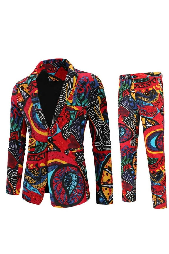 2 Piece Mens Floral Print Suit for Party Dress Slim Jacket 1 Button Blazer
