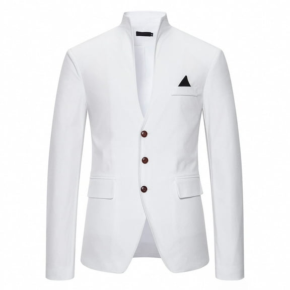 Cloudstyle Men Blazer Stand Collar Single Breasted Jacket Casual Three Buttons Retro Sport Coat