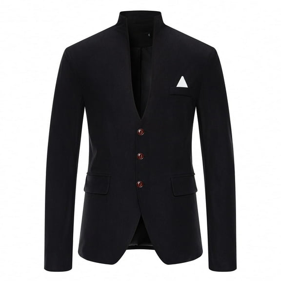 Cloudstyle Men Blazer Stand Collar Single Breasted Solid Color Jacket Casual Three Buttons Retro Ventless