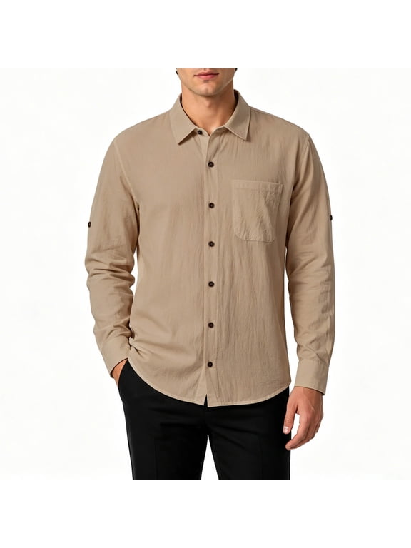 Men's 100% Cotton Slim Fit Button Down Shirt Long Sleeve Casual Beach Top Wrinkle-Resistant with Chest Pocket