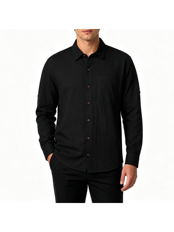 Men's 100% Cotton Slim Fit Button Down Shirt Long Sleeve Casual Beach Top Wrinkle-Resistant with Chest Pocket