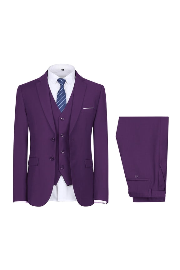 Men's 3-Piece 2 Buttons Slim Fit Solid Color Jacket Smart Wedding Formal Suit