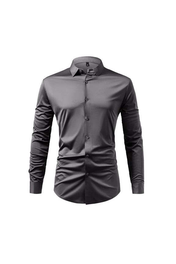 Men's 80s 4-Way Stretch Non-Iron Dress Shirt - UV Protective Business Casual Slim Fit Spread Collar Shirt