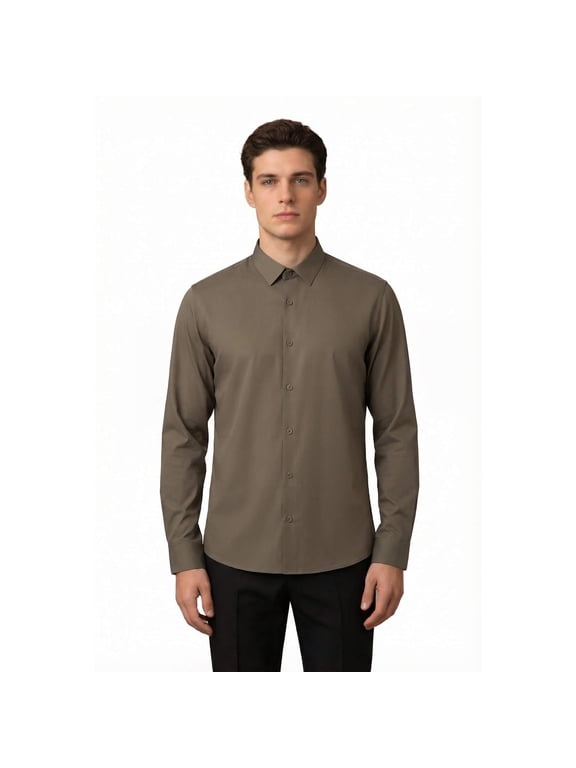 Men's 80s 4-Way Stretch Non-Iron Dress Shirt - UV Protective Business Casual Slim Fit Spread Collar Shirt