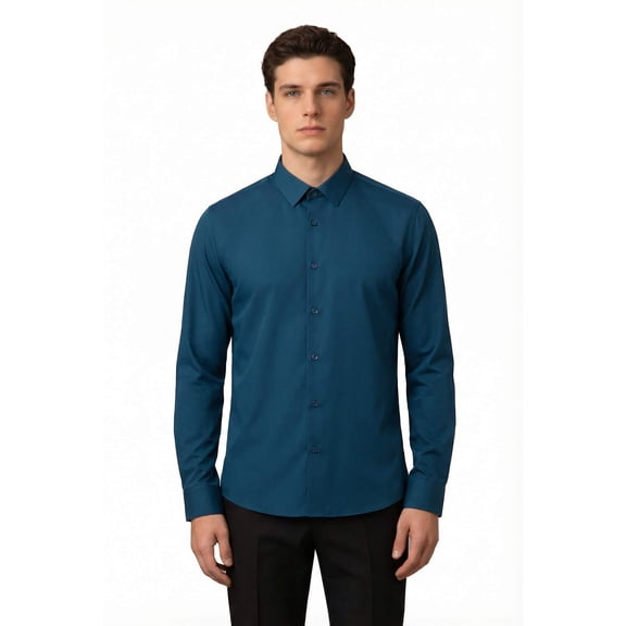 Cloudstyle Men's 80s 4-Way Stretch Non-Iron Dress Shirt - UV Protective Business Casual Slim Fit Spread Collar Shirt