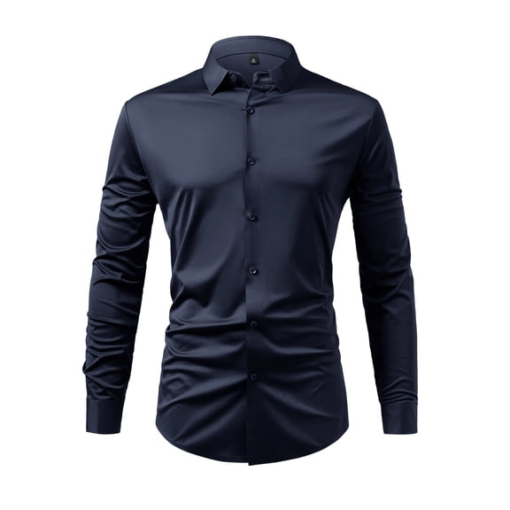 Cloudstyle Men's 80s 4-Way Stretch Non-Iron Dress Shirt - UV Protective Business Casual Slim Fit Spread Collar Shirt