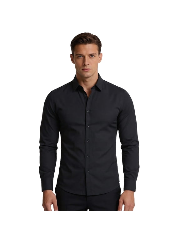 Men's 80s 4-Way Stretch Non-Iron Dress Shirt - UV Protective Business Casual Slim Fit Spread Collar Shirt