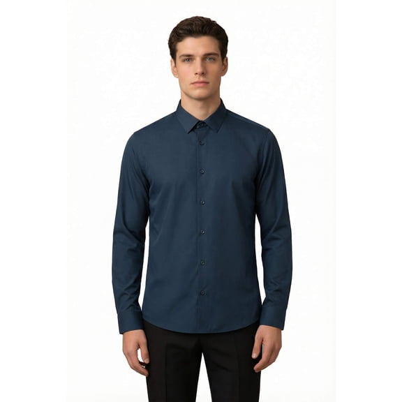 Cloudstyle Men's 80s 4-Way Stretch Non-Iron Dress Shirt - UV Protective Business Casual Slim Fit Spread Collar Shirt