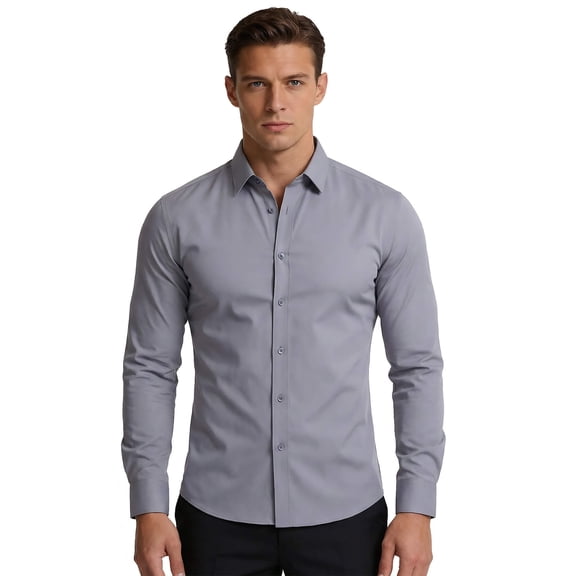 Cloudstyle Men's 80s 4-Way Stretch Non-Iron Dress Shirt - UV Protective Business Casual Slim Fit Spread Collar Shirt