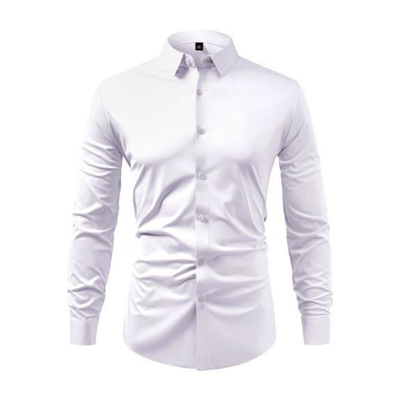 Cloudstyle Men's 80s 4-Way Stretch Non-Iron Dress Shirt - UV Protective Business Casual Slim Fit Spread Collar Shirt