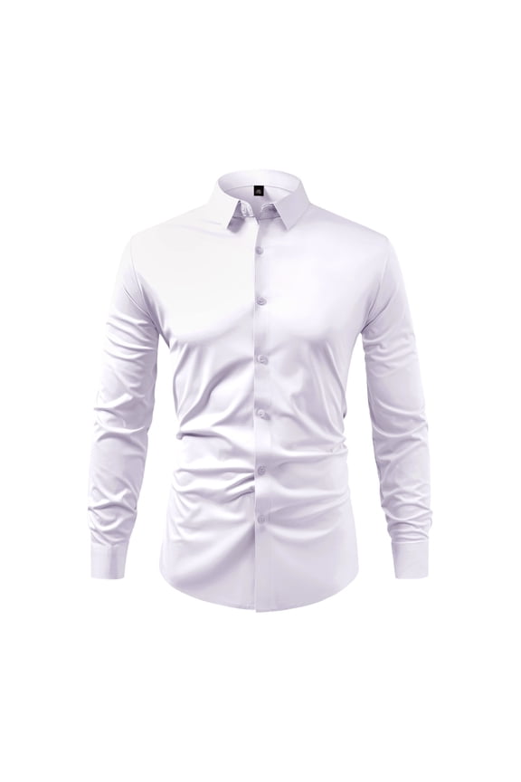 Men's 80s 4-Way Stretch Non-Iron Dress Shirt - UV Protective Business Casual Slim Fit Spread Collar Shirt