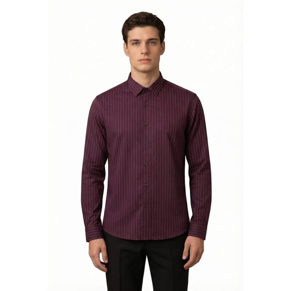 Cloudstyle Men's 80s Stretch Non-Iron Pinstripe Dress Shirt - Business Casual Slim Fit Button Down Shirt with Spread Collar