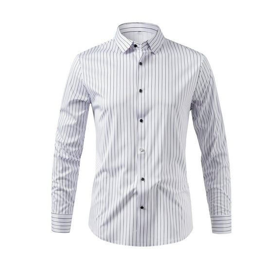 Cloudstyle Men's 80s Stretch Non-Iron Pinstripe Dress Shirt - Business Casual Slim Fit Button Down Shirt with Spread Collar