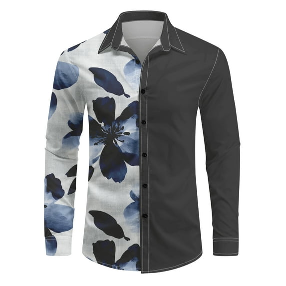 Cloudstyle Men's Casual Printed Turn Down Collar Long Sleeve Shirt - Lightweight, Anti-Pilling & Wrinkle-Resistant