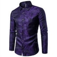 thumbnail image 1 of Cloudstyle Men's Fashion Printed Brocade Cotton Casual Long Sleeve Slim Fit Lapel Dress Shirt, 1 of 4