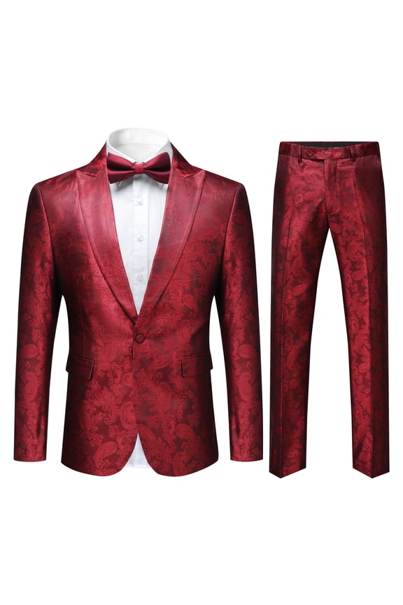 Men's Jacquard Relaxed Fit Single-Breasted Suit Set, One-Button Back Vent Design, Wrinkle-Resistant Formal & Casual Wear