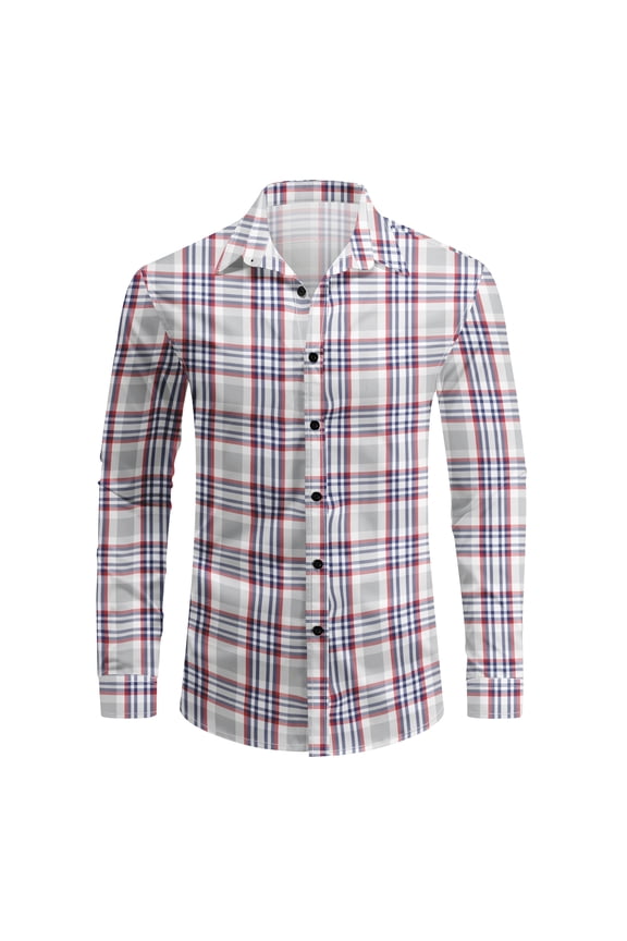 Men's Lightweight Check Print Button-Down Shirt - Long Sleeve Wrinkle Resistant Casual Top for Everyday Wear