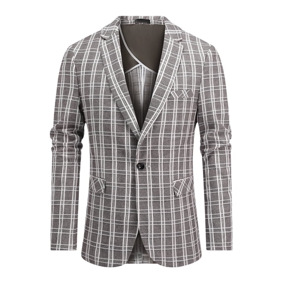 Cloudstyle Men's Lightweight Checkered Blazer - Notch Lapel Single Button Slim Fit Suit Jacket, Center Vent for Spring/Summer/Fall