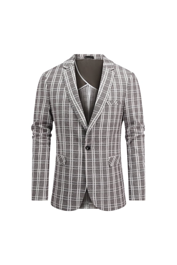 Men's Lightweight Checkered Blazer - Notch Lapel Single Button Slim Fit Suit Jacket, Center Vent for Spring/Summer/Fall