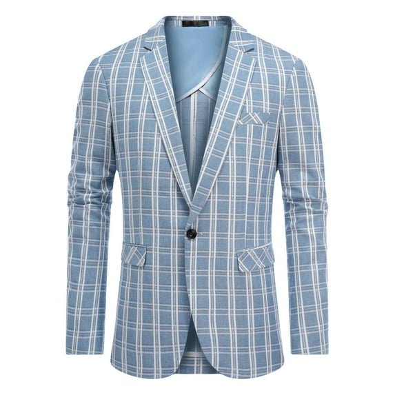 Cloudstyle Men's Lightweight Checkered Blazer - Notch Lapel Single Button Slim Fit Suit Jacket, Center Vent for Spring/Summer/Fall