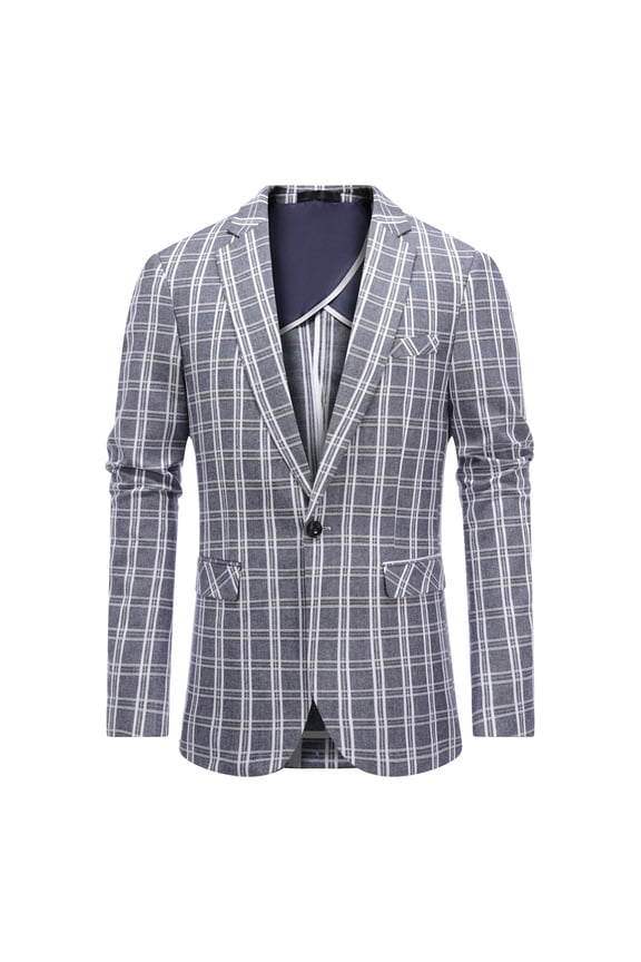 Men's Lightweight Checkered Blazer - Notch Lapel Single Button Slim Fit Suit Jacket, Center Vent for Spring/Summer/Fall