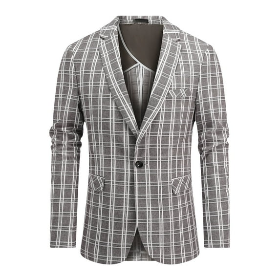 Cloudstyle Men's Lightweight Checkered Blazer - Notch Lapel Single Button Slim Fit Suit Jacket, Center Vent for Spring/Summer/Fall