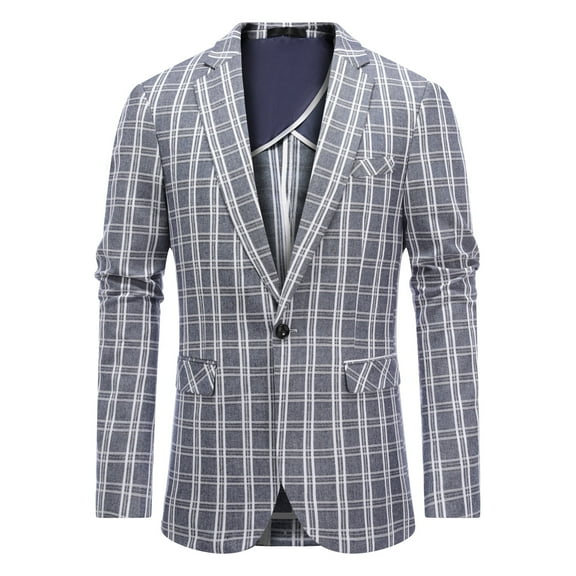Cloudstyle Men's Lightweight Checkered Blazer - Notch Lapel Single Button Slim Fit Suit Jacket, Center Vent for Spring/Summer/Fall