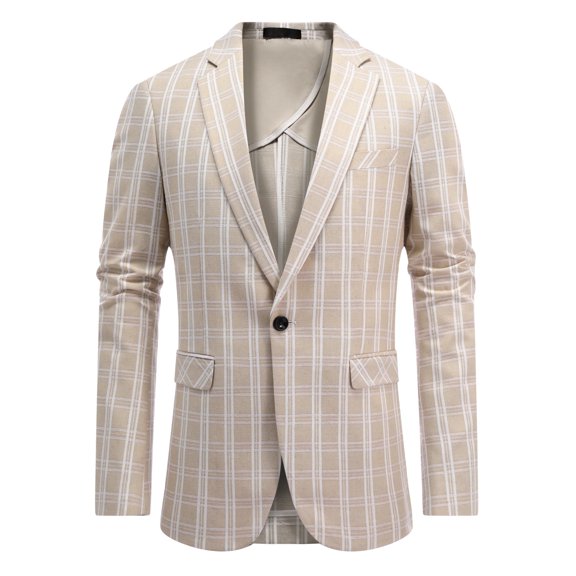 Cloudstyle Men's Lightweight Checkered Blazer - Notch Lapel Single Button Slim Fit Suit Jacket, Center Vent for Spring/Summer/Fall